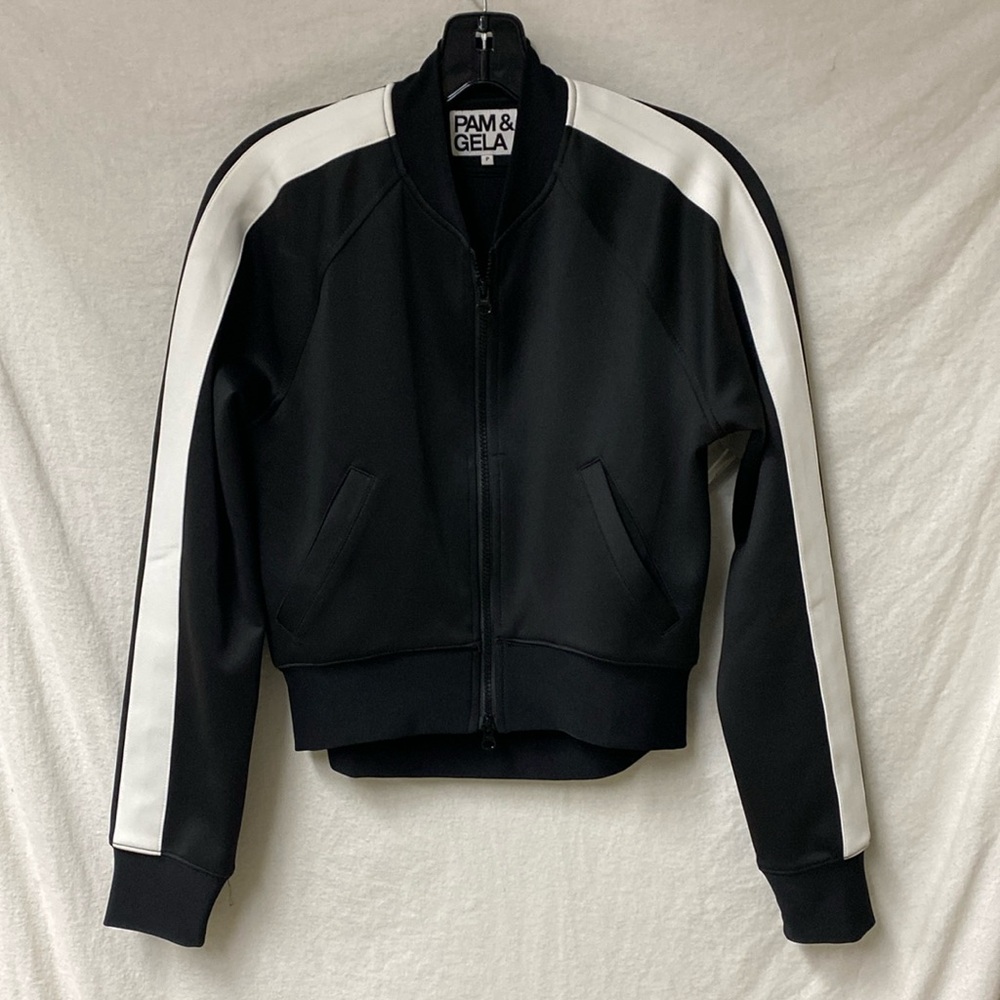 Pam & Gela Track Jacket Black with white stripe